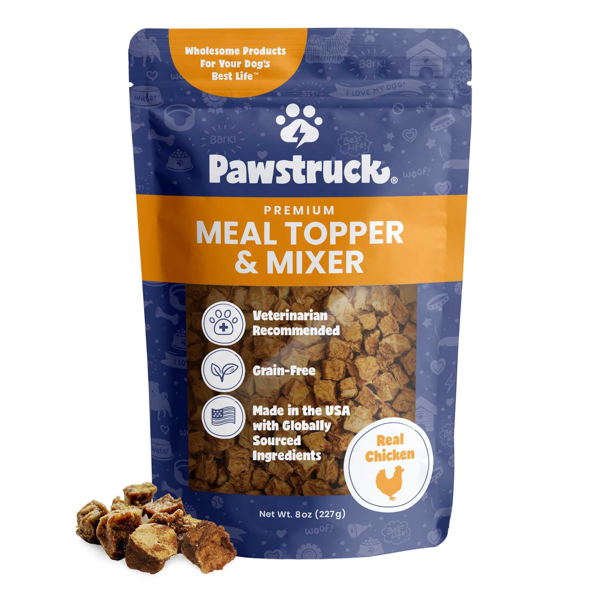 Pawstruck Vet Recommended Air Dried Dog Food Toppers for Picky Eaters, Made in USA with Real Chicken, Premium Meal Mix-in Kibble Enhancer, 8 oz, Packaging May Vary