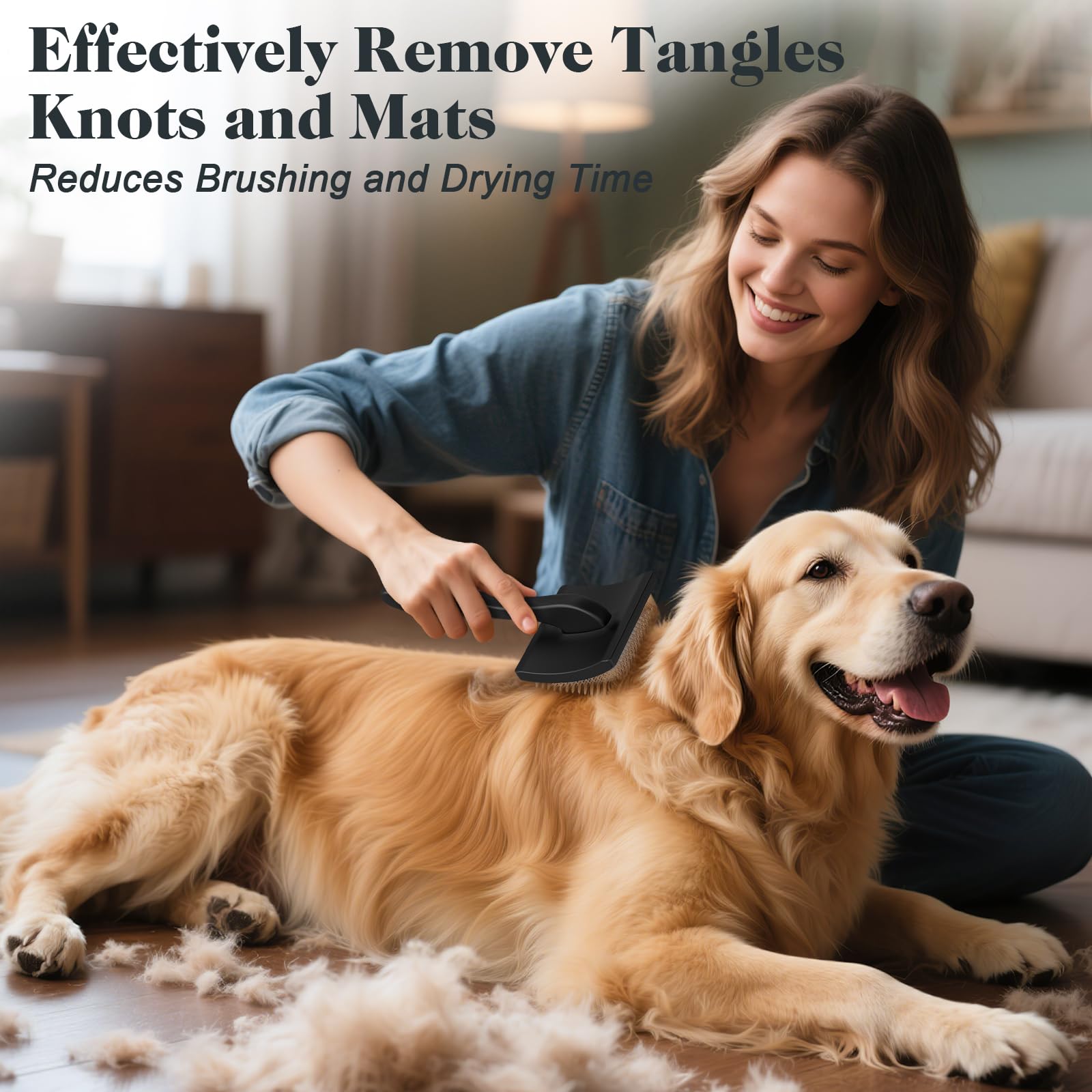 2PCS Slicker Brush for Dogs & Pet Comb,Professional Dog Grooming Brush (Goldendoodles,Poodles,Labradoodles) with Extra Long Pins to Effectively Remove Tangles, Knots and Mats (Black Large) - Image 2