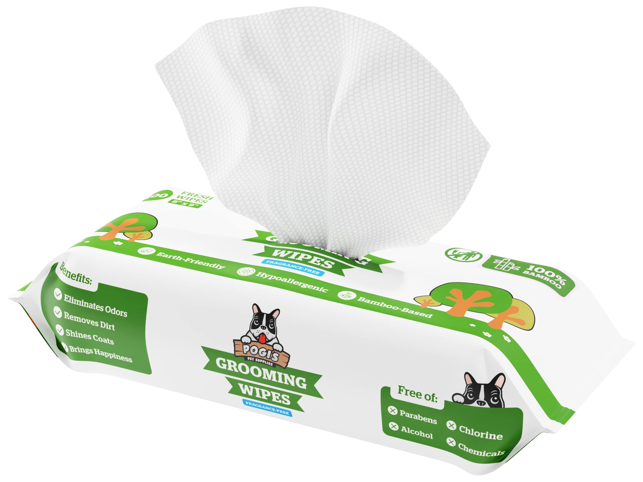 Pogi?s Dog Grooming Wipes ? Hypoallergenic Pet Wipes for Paws, Body & Butt ? Cleaning & Hydrating, Fragrance Free, 100-Count
