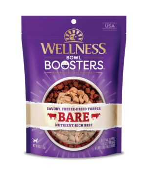 Wellness Bowl Boosters Bare, Dog Food Topper for Small, Medium, & Large Breeds, Grain Free, Natural, Freeze Dried, Beef, 4 Ounce Bag (Pack of 1)