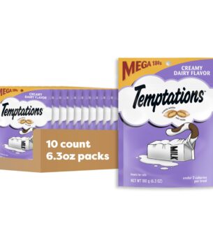 Temptations Classic Crunchy and Soft Cat Treats, Creamy Dairy Flavor, 6.3 oz. Pouch (Pack of 10)
