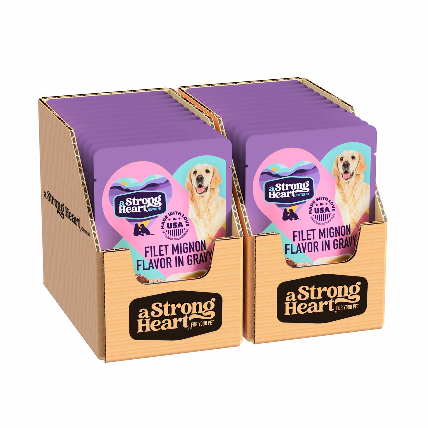 A Strong Heart Wet Dog Food Pouches, Filet Mignon Flavor in Gravy, 3.5 oz Pouches (Pack of 24), Made in The USA with Real Filet Mignon