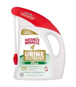 Nature's Miracle Urine Destroyer Plus for Dogs with Flip & Go Sprayer, 64 Ounces, Enzymatic Formula for Dogs Powers Out Tough Dog Urine Messes and Yellow, Sticky Residue