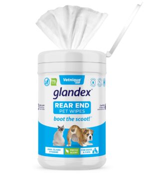 Vetnique Glandex Dog Wipes for Pets Cleansing & Deodorizing Anal Gland Hygienic Dog & Cat Wipes with Vitamin E, Skin Conditioners and Aloe (75ct)