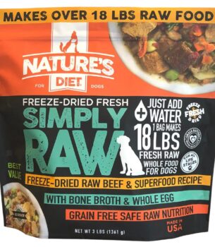 Nature's Diet Simply Raw Freeze-Dried Whole Food Meal - Makes 18 Lbs Fresh Food with Muscle, Organ, Bone Broth, Whole Egg, Superfoods, Fish Oil Omega 3, 6, 9, Probiotics & Prebiotics (Beef)
