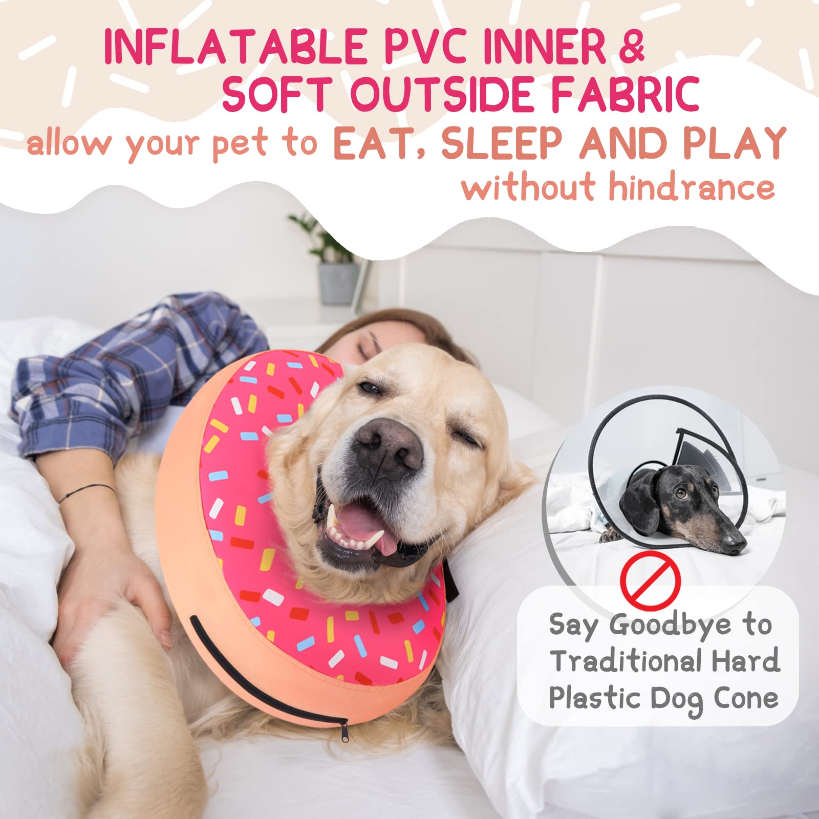 Supet Inflatable Dog Cone Collar Alternative After Surgery, Doggie Neck Donut Collar Recovery ECollar for Post Surgery, Soft Dog Cone for Small Medium Puppies Cats - Image 3