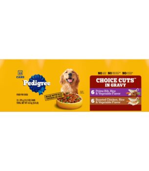 Pedigree Choice Cuts in Gravy Adult Canned Soft Wet Dog Food, Prime Rib & Chicken, 13.2 oz. Cans (12 Count, Pack of 1)