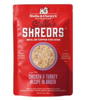 Stella & Chewy's Cage Free Chicken & Turkey Shredrs - Premium Dog Food Pouches - Perfect For Picky Eaters - 24 Pack, 2.8oz Each