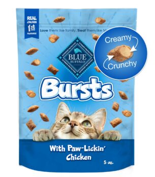 Blue Buffalo Bursts Crunchy & Creamy Cat Treats, Great for Training, Paw-Lickin' Chicken, 5-oz Bag