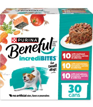 Purina Beneful Small Breed Wet Dog Food Variety Pack, IncrediBites With Real Beef, Chicken and Salmon - (Pack of 30) 3 Oz. Cans