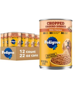Pedigree Chopped Ground Dinner Adult Canned Soft Wet Dog Food Chicken Flavor, 22 oz. Cans (12 Count, Pack of 1)
