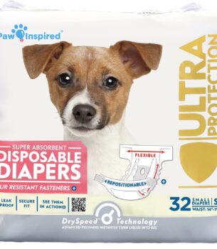 Paw Inspired 32ct Disposable Dog Diapers | Female Dog Diapers Ultra Protection | Diapers for Dogs in Heat, Excitable Urination, or Incontinence (Small)