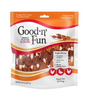 Good ?n? Fun Triple Flavor Kabobs Chews for All Dogs, 24 Ounces, Treat Your Dog to Chews Made from Beef Hide, Real Chicken, Pork Hide, Duck and Chicken Liver