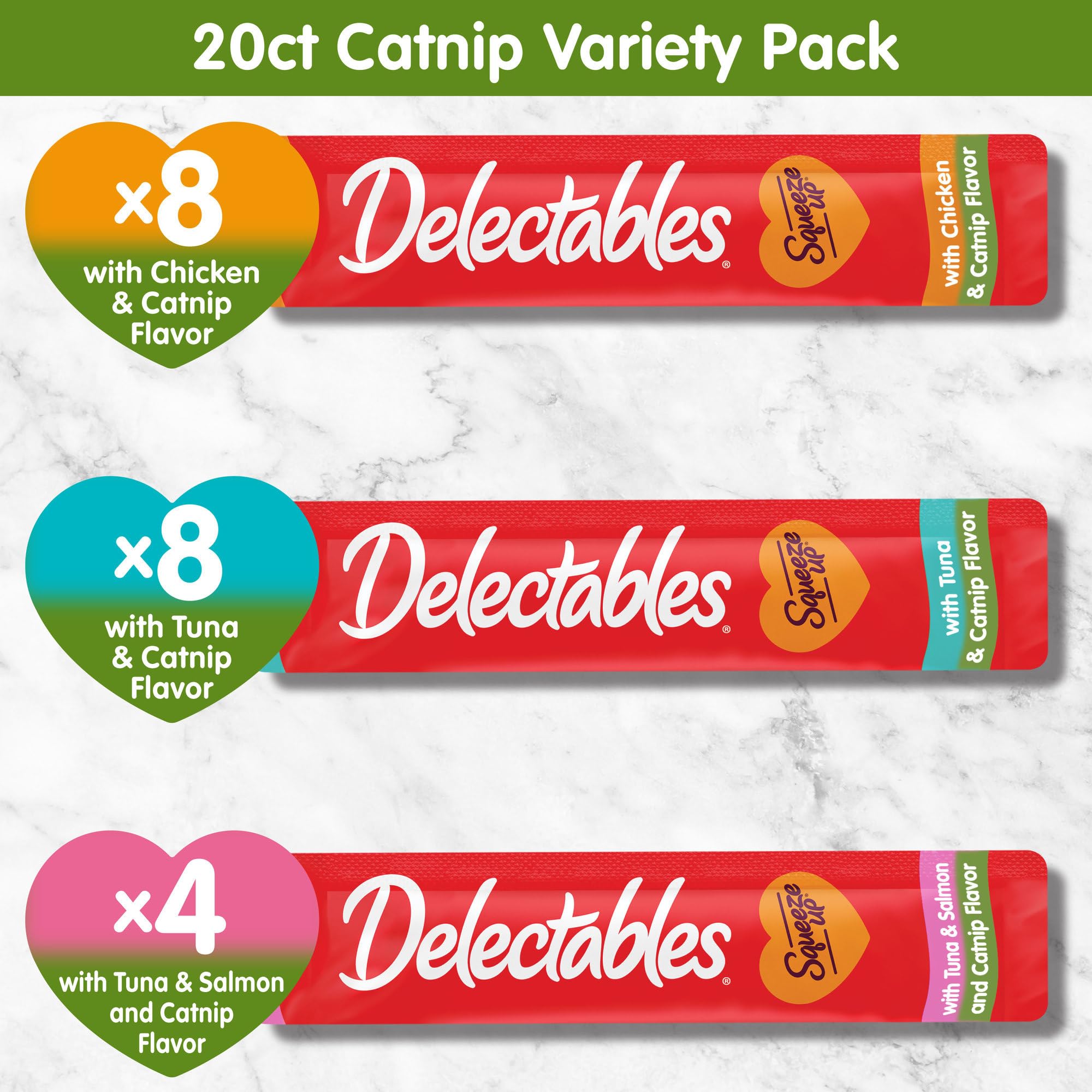 Delectables Squeeze Up Catnip Variety Pack, Creamy Squeezable Puree, Lickable Wet Cat Treats, Grain Free, No Added Fillers, No by-Products, No Added Preservatives, 0.5 Ounces Tube, 20 Tubes Total - Image 6
