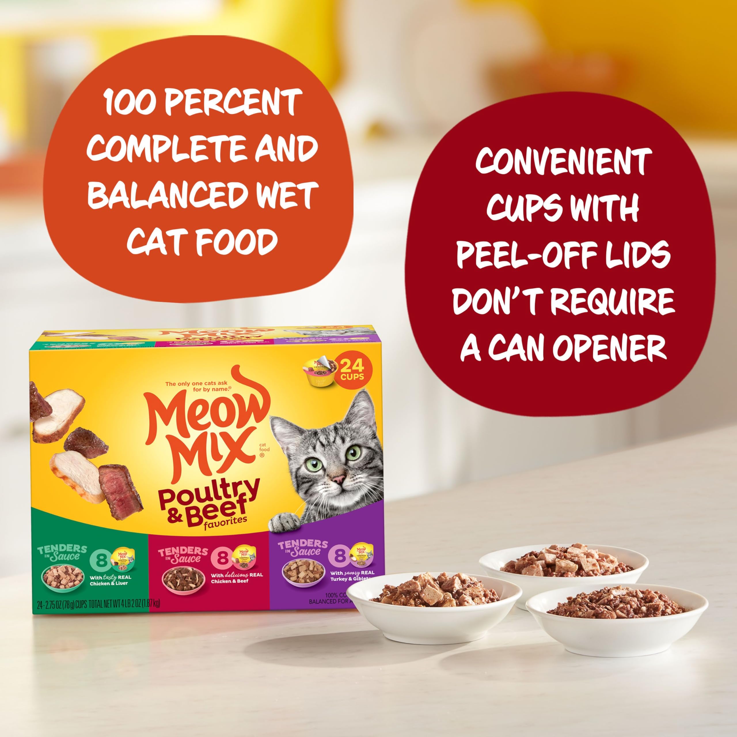 Meow Mix Tenders in Sauce Wet Cat Food, Poultry & Beef Variety Pack, 2.75 Ounce Cup (Pack of 24) - Image 5