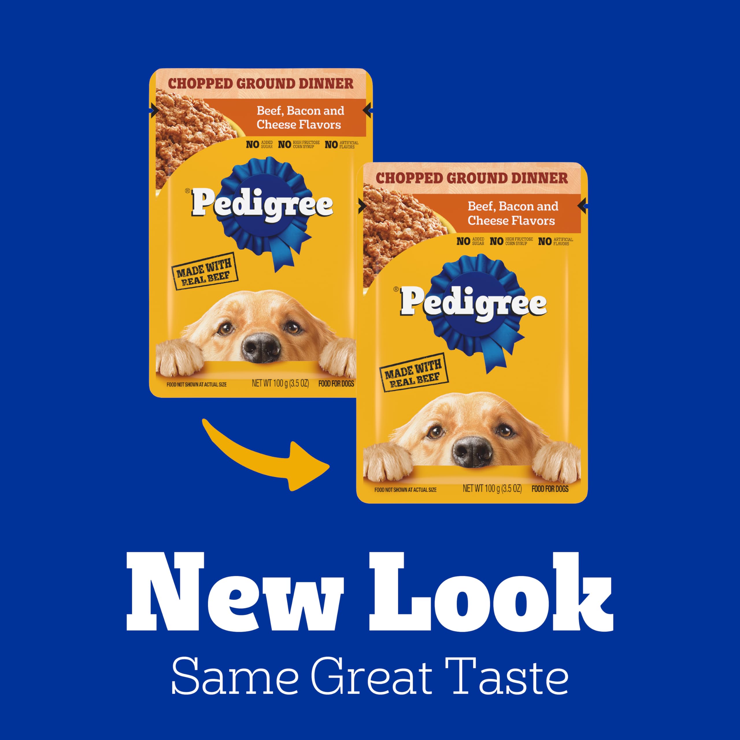 Pedigree Chopped Ground Dinner Adult Soft Wet Dog Food 16-Count Beef, Bacon and Cheese Flavors, 3.5 oz Pouches - Image 3