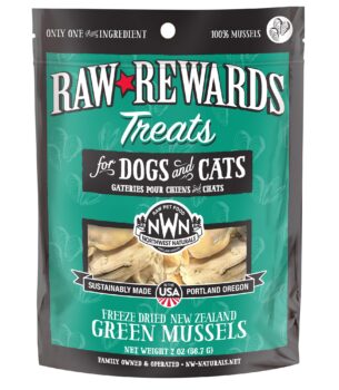 Northwest Naturals Raw Rewards Freeze-Dried Green Lipped Mussel Treats for Dogs and Cats - Bite Sized Pieces - Grain Free - 1 Ingredient - Healthy - Human Grade - All Natural - USA Made - 2 Oz