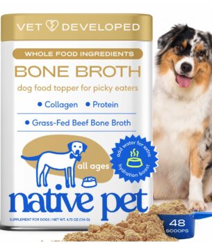 Native Pet Bone Broth for Dogs - Made with Real Beef Bone Broth, Dog Food Toppers for Picky Eaters - Provides Extra Hydration & Nutrition for Joint Strength, Immunity & Heart Health-48 Scoops