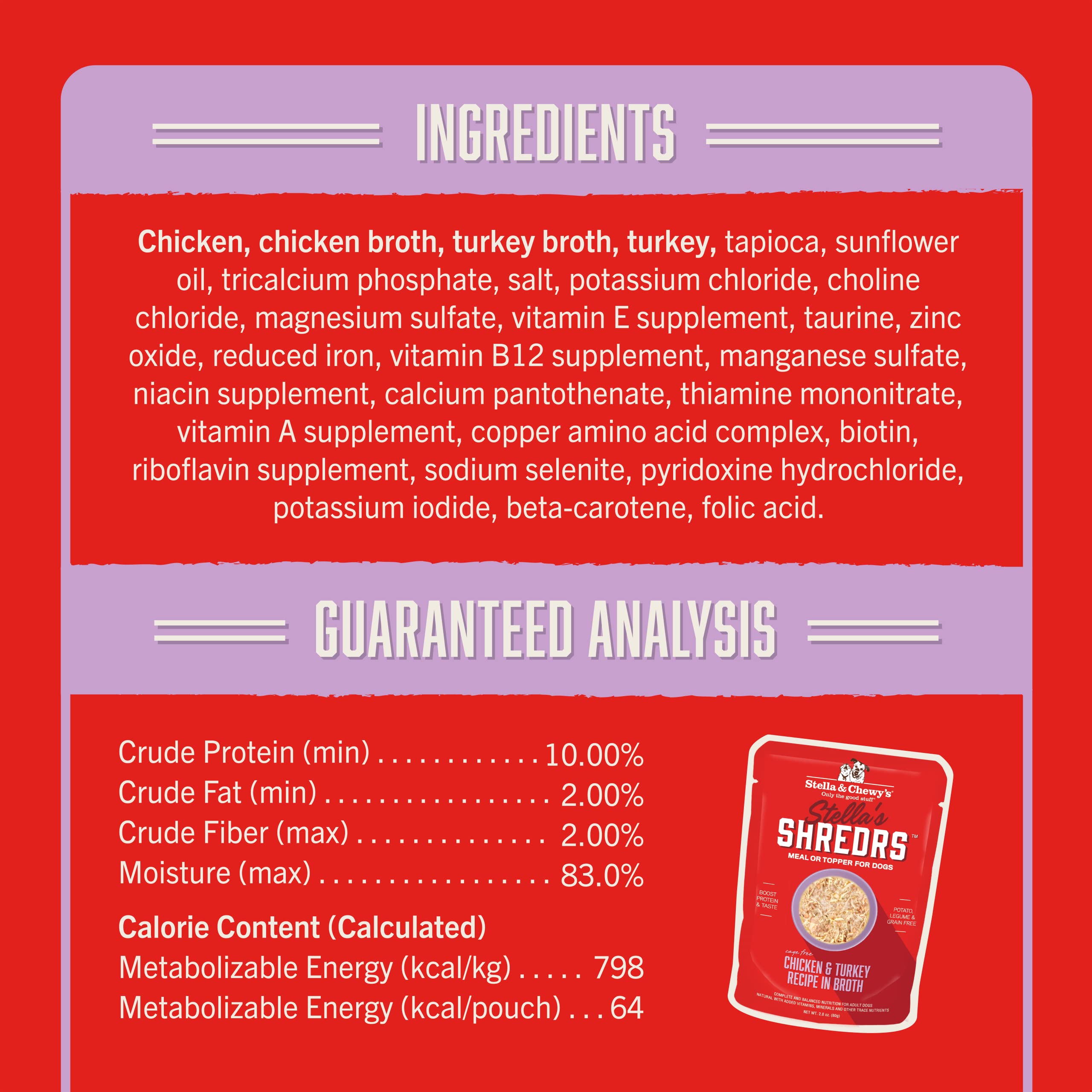 Stella & Chewy's Cage Free Chicken & Turkey Shredrs - Premium Dog Food Pouches - Perfect For Picky Eaters - 24 Pack, 2.8oz Each - Image 5