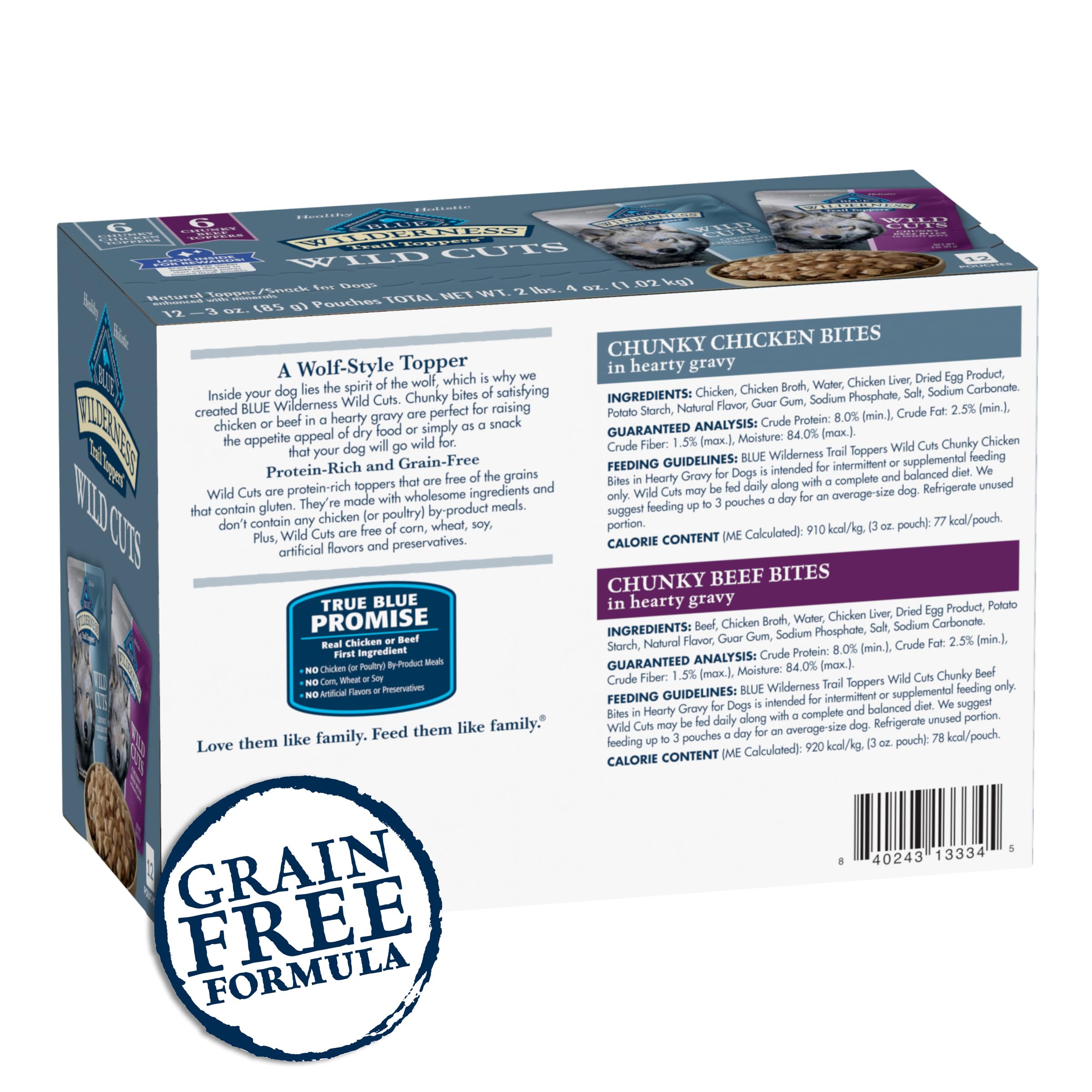 Blue Buffalo Wilderness Trail Toppers Wild Cuts Wet Dog Food Variety Pack, High-Protein & Grain-Free, Made with Natural Ingredients, Chicken and Beef Flavors, 3-oz Pouches, (12 Count, 6 of Each) - Image 2