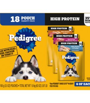 Pedigree High Protein Adult Soft Wet Dog Food Variety Pack, 3.5 oz. Pouches, 18 Count