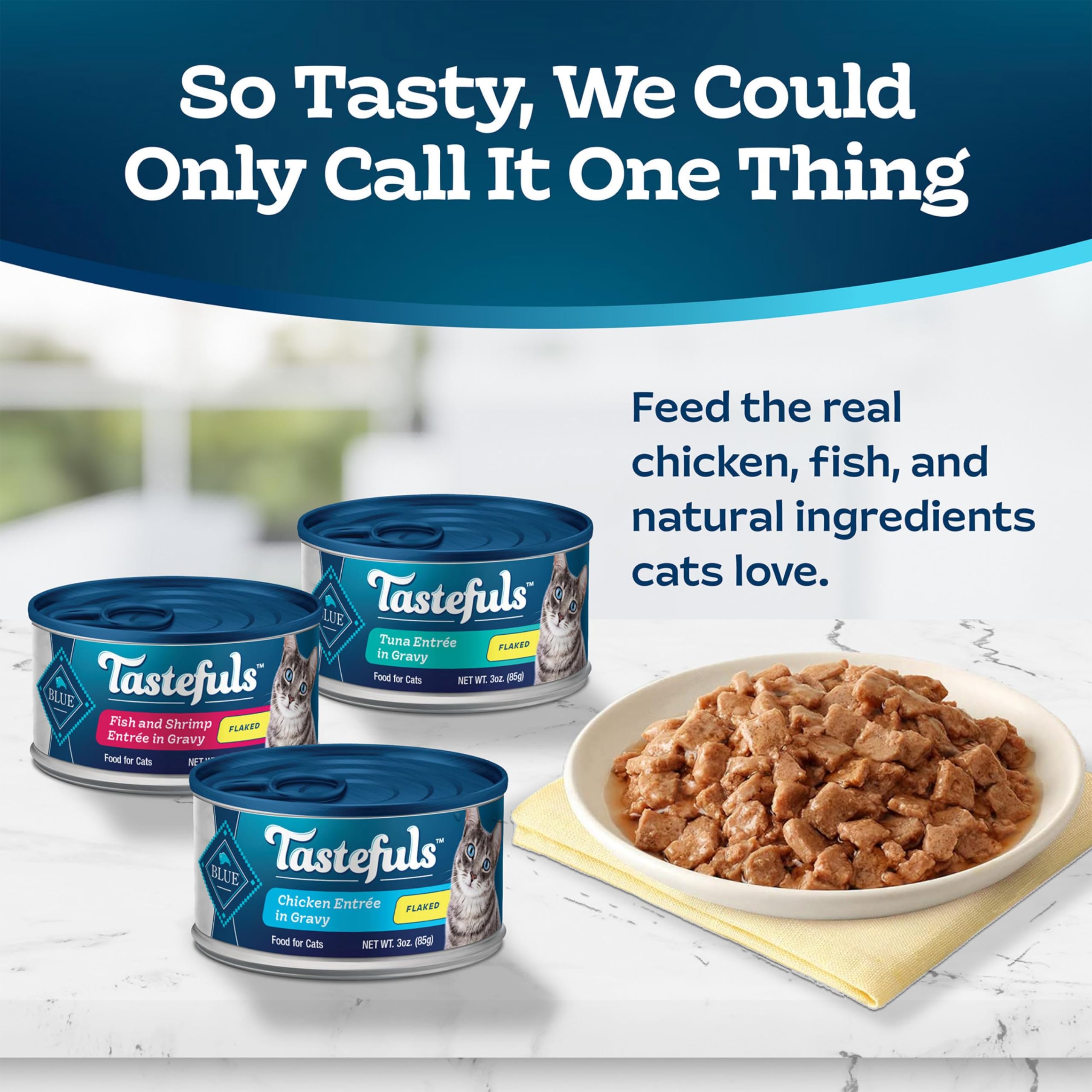 Blue Buffalo Tastefuls Flaked Wet Cat Food Variety Pack, Made with Natural Ingredients, Tuna, Chicken, Fish & Shrimp, 3-oz Cans (12 Count, 4 of Each) - Image 3