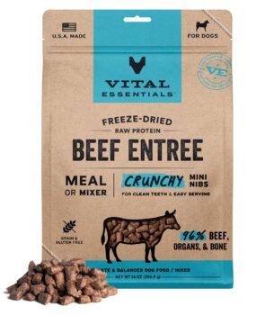 Vital Essentials Freeze-Dried Raw Beef Meal or Mixer Dog Food Crunchy Mini Nibs, 14 oz