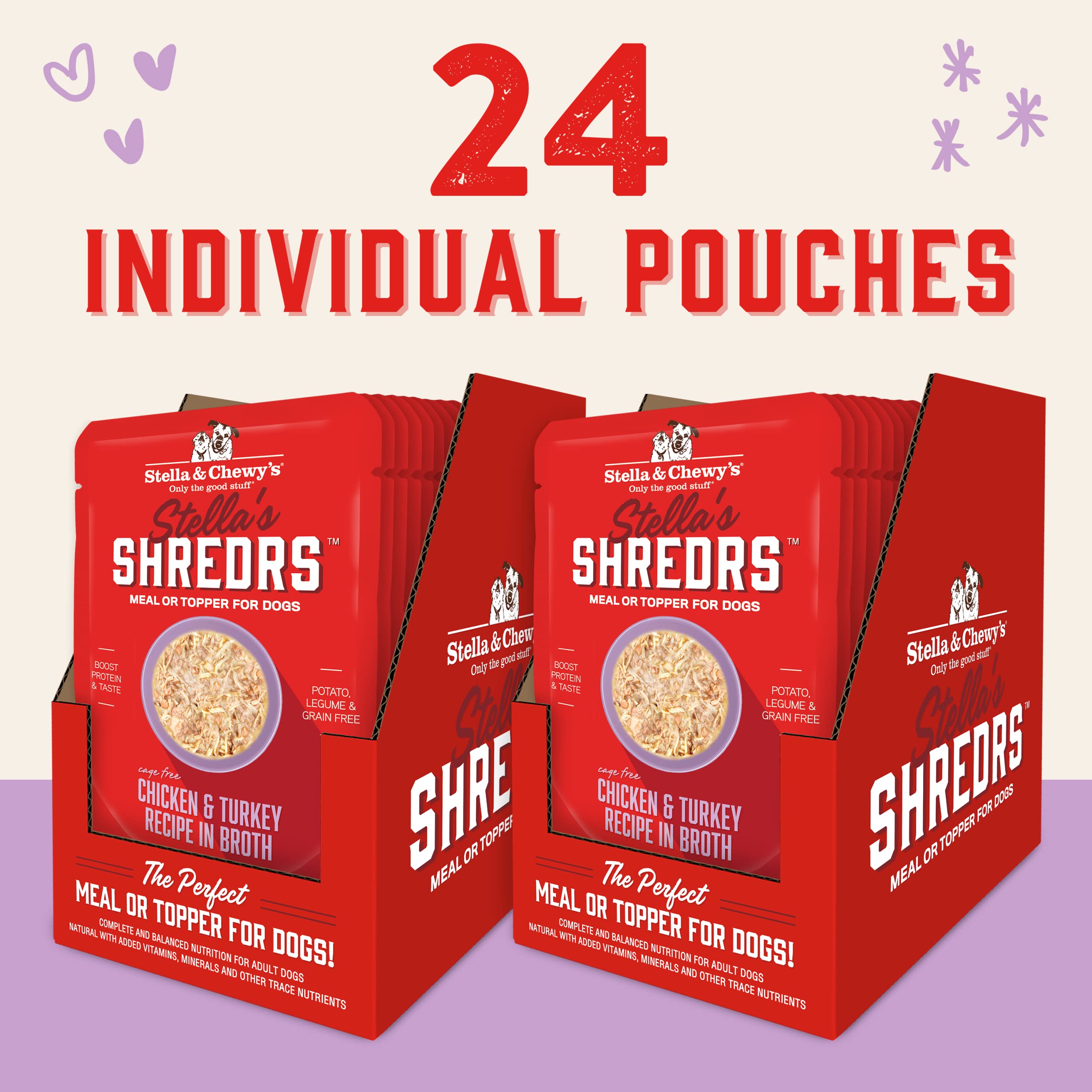 Stella & Chewy's Cage Free Chicken & Turkey Shredrs - Premium Dog Food Pouches - Perfect For Picky Eaters - 24 Pack, 2.8oz Each - Image 2