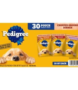 Pedigree Chopped Ground Dinner Adult Soft Wet Dog Food 30-Count Variety Pack, 3.5 oz Pouches