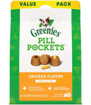 Greenies Pill Pockets for Dogs Large Size, Soft Dog Treats, Chicken Flavor, 15.8 oz. Pouch (60 Treats)