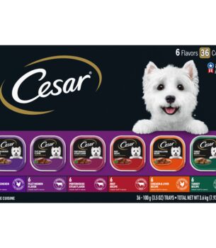 Cesar Wet Dog Food Classic Loaf in Sauce Grilled Chicken, Filet Mignon, Porterhouse Steak, Beef, Chicken & Liver and Turkey Variety Pack 3.5 oz. Easy Peel Trays (36 Count, Pack of 1)