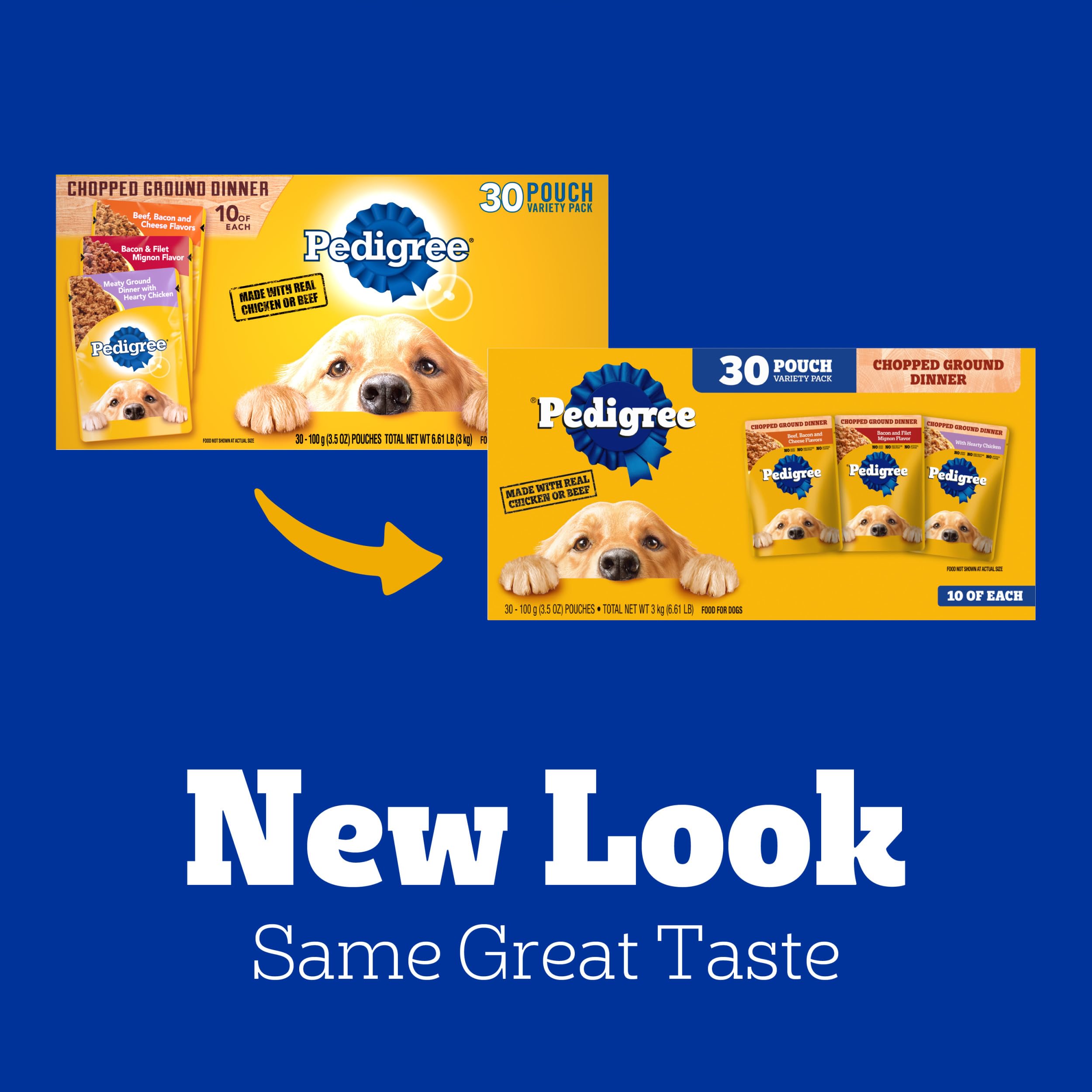 Pedigree Chopped Ground Dinner Adult Soft Wet Dog Food 30-Count Variety Pack, 3.5 oz Pouches - Image 2