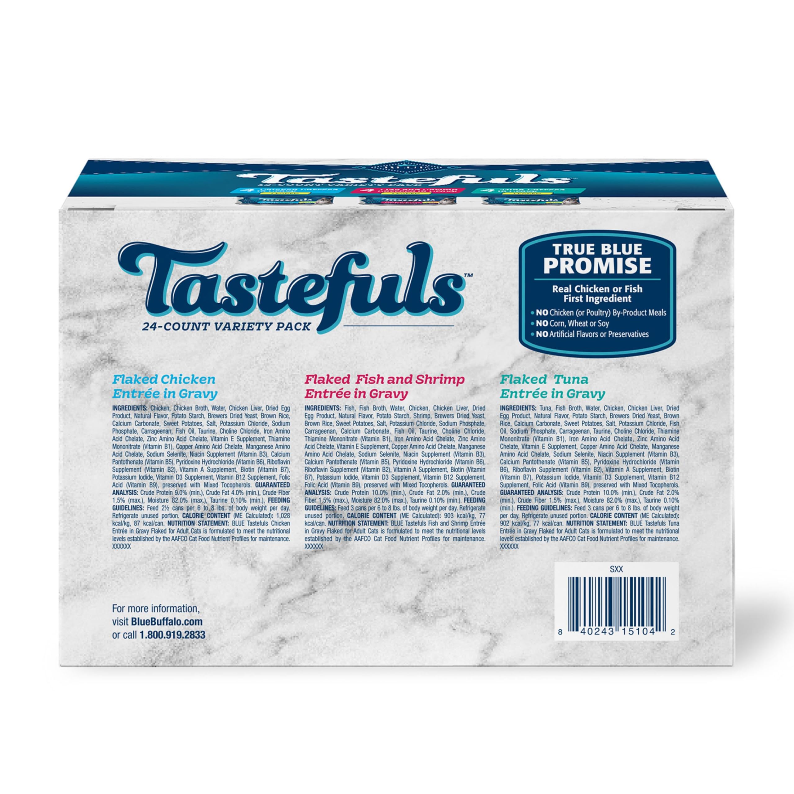 Blue Buffalo Tastefuls Flaked Wet Cat Food Variety Pack, Made with Natural Ingredients, Tuna, Chicken, Fish & Shrimp, 3-oz Cans (12 Count, 4 of Each) - Image 2