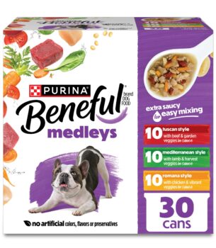 Purina Beneful Medleys Wet Dog Food Variety Pack with Tuscan, Romana, and Mediterranean Style Dog Food in Dog Gravy, 30 Pack - (Pack of 30) 3 oz. Cans