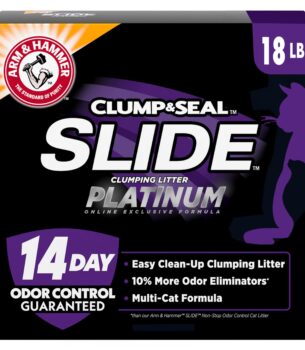 ARM & HAMMER Clump & Seal SLIDE Platinum Multi-Cat Clumping Cat Litter, 14-Day Odor Control, EZ Clean Technology, 18 lbs ? No Scrubbing, Powerful Odor Eliminator