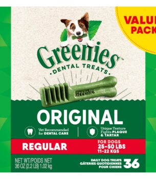 Greenies Original Regular Dental Dog Treats, 36 oz. Pack (36 Treats)