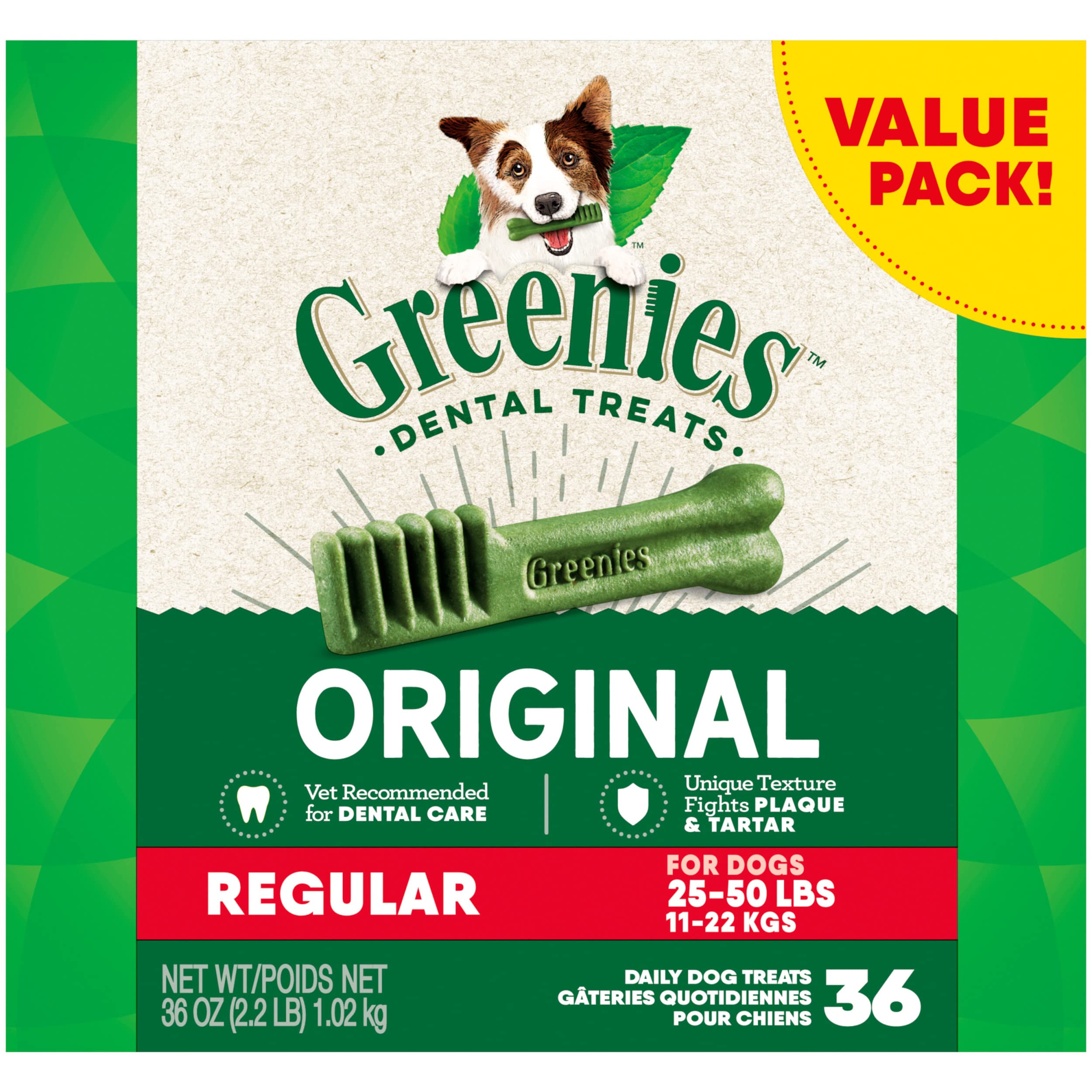 Greenies Original Regular Dental Dog Treats, 36 oz. Pack (36 Treats)