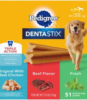Pedigree Dentastix Large Breed Dog Treats, Original, Beef & Fresh Flavor, 2.73 lb. Variety Pack (51 Treats)