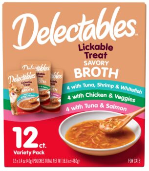 Delectables Savory Broths Lickable Wet Cat Treat Variety Pack, 12Count(Pack of 1)