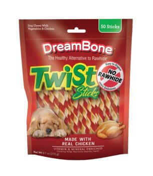 DreamBone Twist Sticks, Made With Real Chicken, Rawhide-Free Chews for Dogs, 50 Count