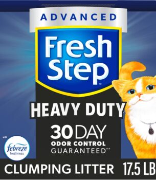 Fresh Step Clumping Cat Litter, Heavy Duty Advanced, Long Lasting 30-Day Odor Control with Odor Eliminating Carbon, 17.5 lb