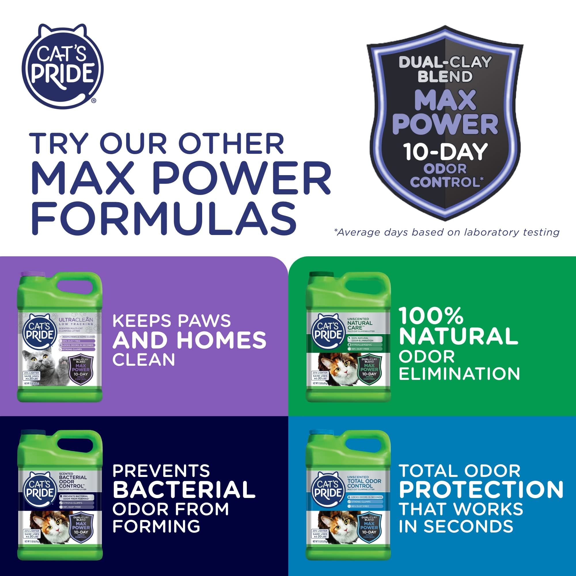 Cat's Pride Max Power: Bacterial Odor Control - Up to 10 Days of Powerful Odor Control - Strong Clumping - 99% Dust Free - Multi-Cat Litter, Scented, 15 Pounds - Image 7