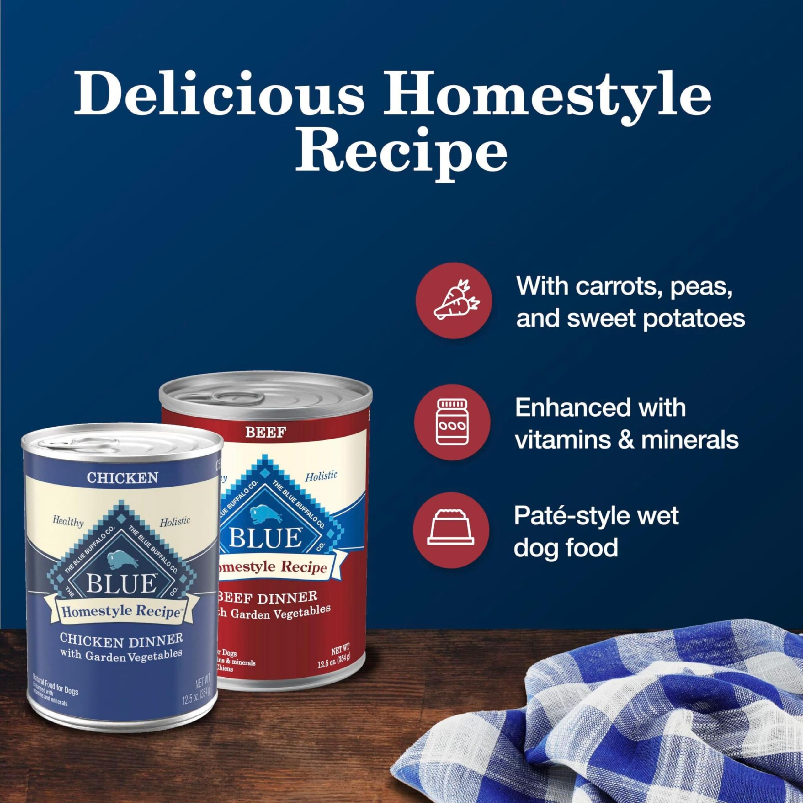 Blue Buffalo Homestyle Recipe Adult Wet Dog Food, Made with Natural Ingredients, Chicken and Beef Dinner Variety Pack, 12.5-oz Cans (6 Count, 3 of each) - Image 5