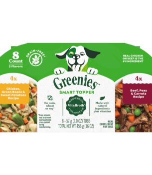 Greenies Smart Topper High Protein Wet Mix-in for Dogs, Chicken, Green Beans, and Sweet Potatoes Recipe & Beef, Peas, and Carrots Recipe Variety Pack, 8 Trays of 2oz.