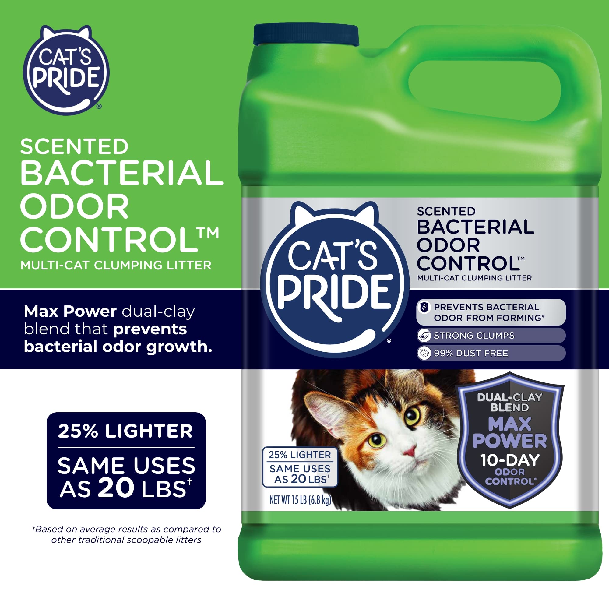 Cat's Pride Max Power: Bacterial Odor Control - Up to 10 Days of Powerful Odor Control - Strong Clumping - 99% Dust Free - Multi-Cat Litter, Scented, 15 Pounds - Image 2