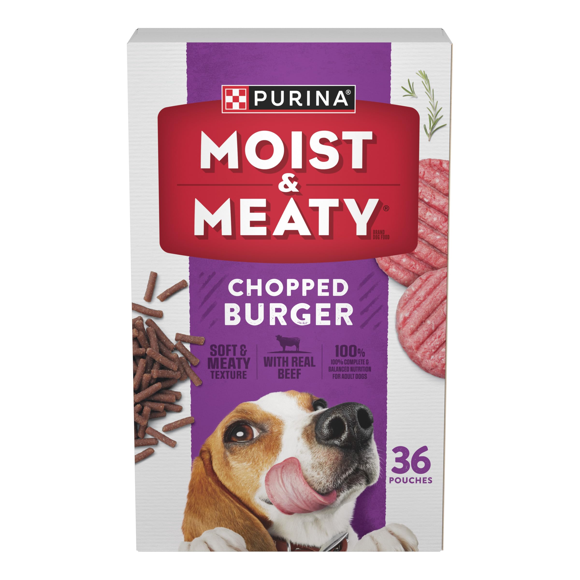 Purina Moist and Meaty Dog Food Chopped Burger Soft Dog Food Pouches - 36 ct. Pouch