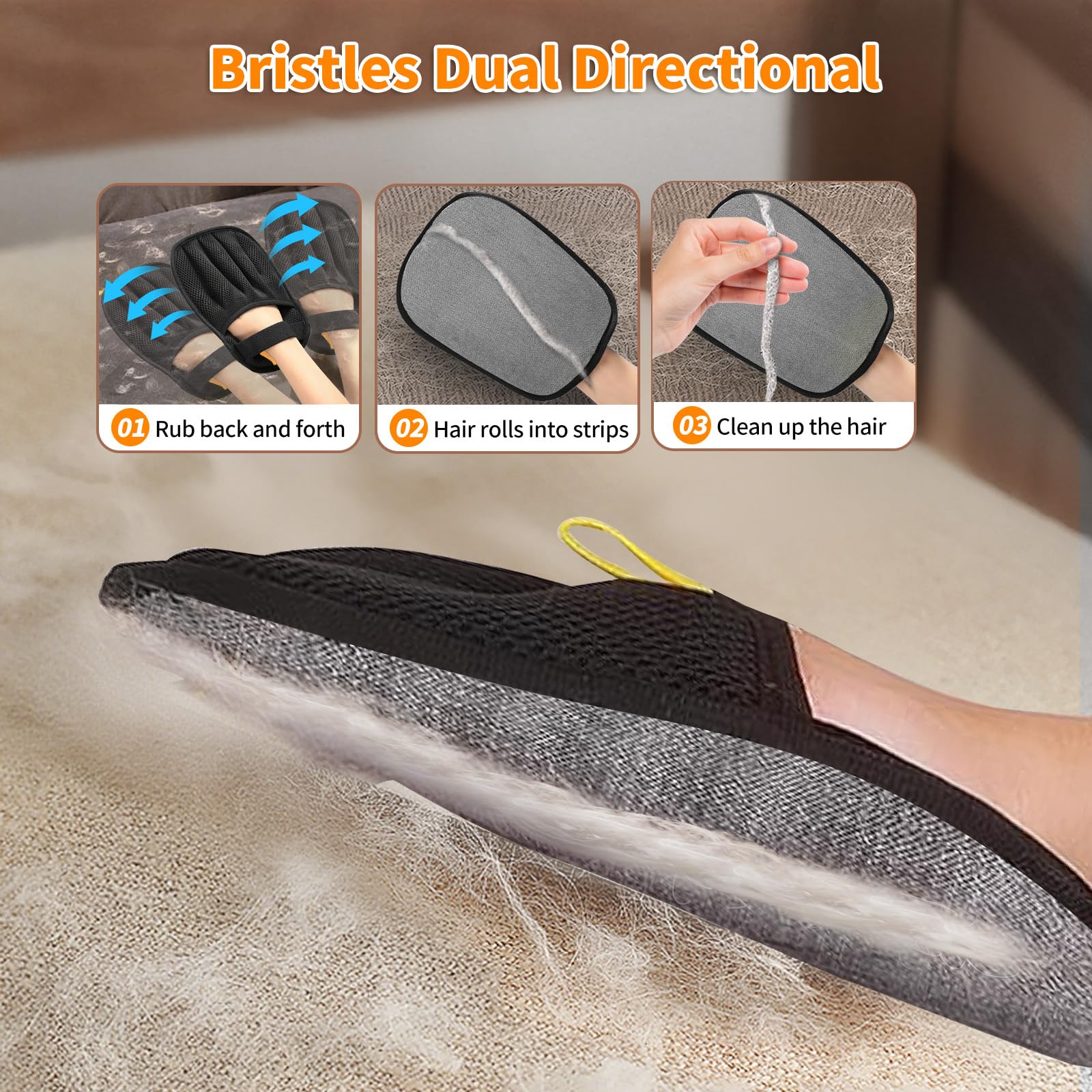 Pet Hair Removal Glove for Cats & Dogs, Upgraded Five-Finger Electrostatic Pet Hair Gloves, Reusable Magic Brush Pet Hair Remover Tool for Laundry, Couch, Carpet, Car Seat - Image 3