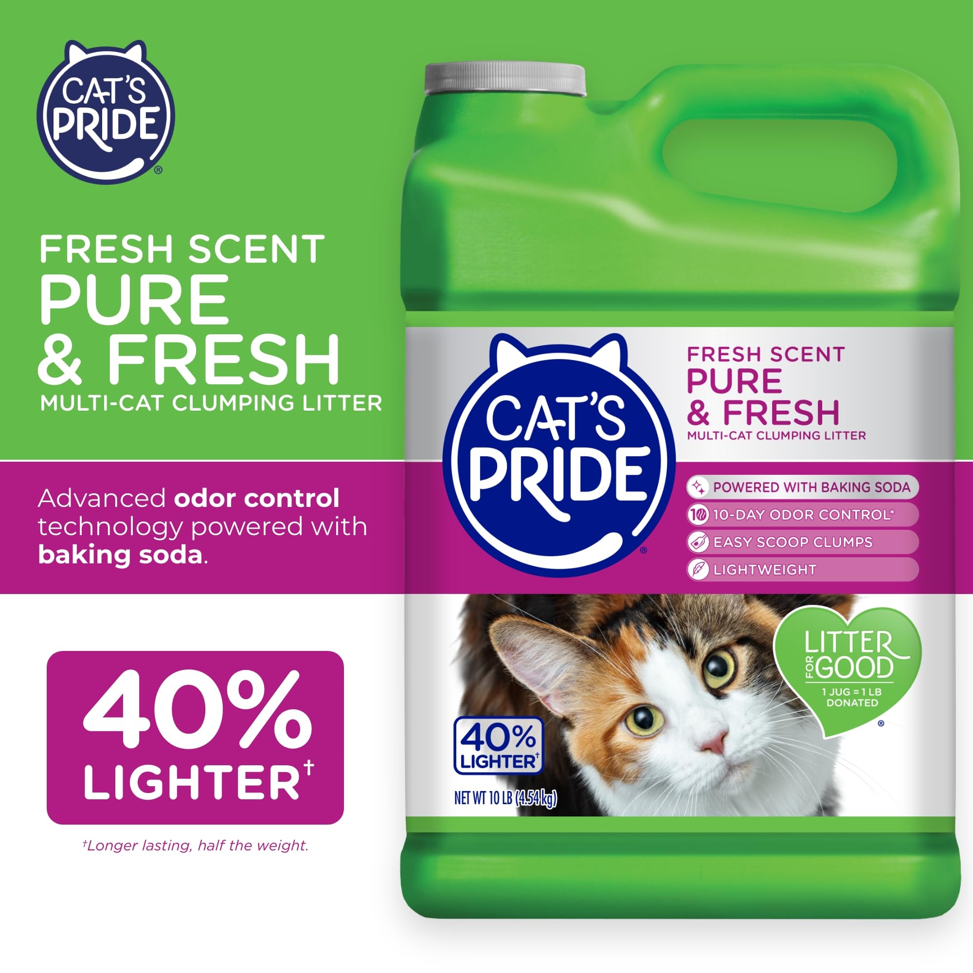 Cat's Pride Premium Lightweight Clumping Litter: Pure & Fresh - Up to 10 Days of Powerful Odor Control - Multi-Cat, Scented, 10 Pounds - Image 3