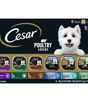 Cesar Wet Dog Food Poultry Lovers Variety Pack with Real Chicken, Turkey and Duck, 3.5 oz. Easy Peel Trays (36 Count, Pack of 1)