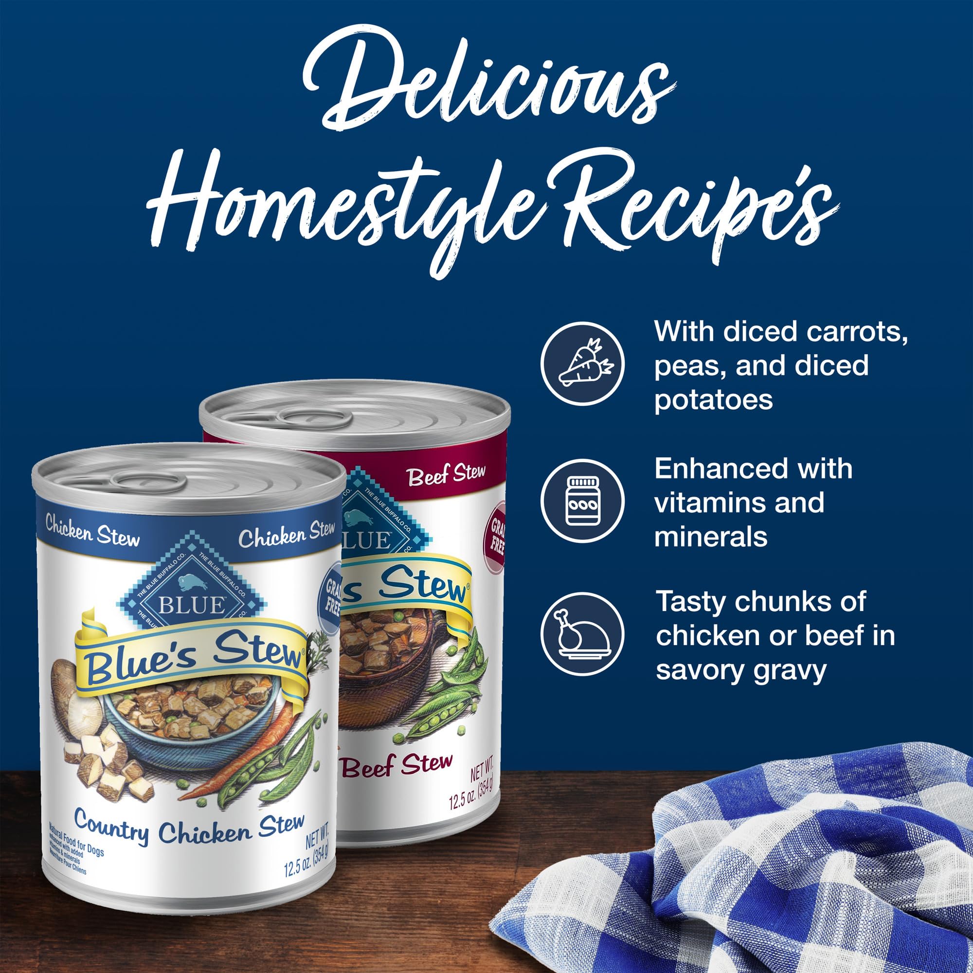 Blue Buffalo Blue's Stew Natural Wet Dog Food, Made with Natural Ingredients, Hearty Beef and Country Chicken Variety Pack, 12.5-oz Cans, 6 Count - Image 4